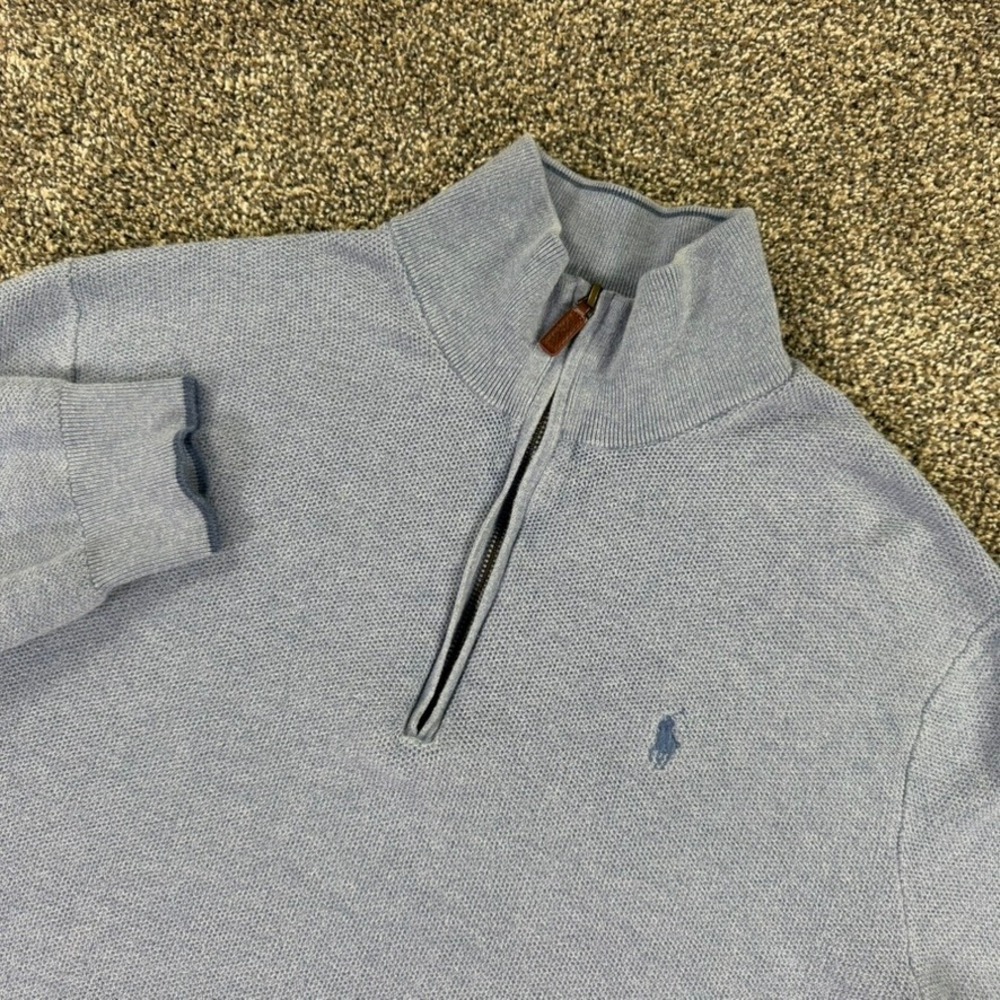 Polo Ralph Lauren Pima Cotton 1/4 Zip Sweater Light Blue Mock Neck Knit Men READ